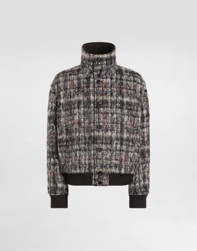 DOLCE & GABBANA MOHAIR BLEND CHECK BOMBER JACKET