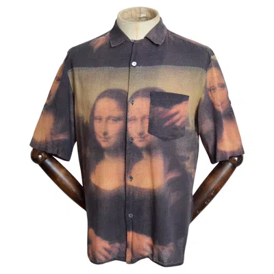 Pre-owned Dolce & Gabbana Mona Lisa Printed Cotton Short Sleeve Art Pattern Shirt In Gray
