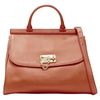 Pre-owned Dolce & Gabbana Dolce Gabbana Monica Orange Leather Gold Lock Flap Shoulder Satchel Bag