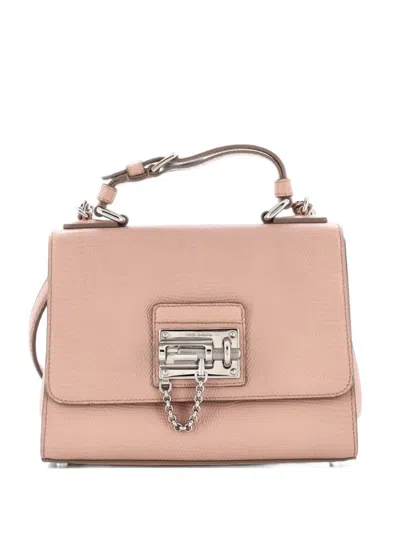 Pre-owned Dolce & Gabbana Monica Top Handle Flap Bag Lizard Embossed Leather Small Satchel In Pink