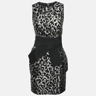 Pre-owned Dolce & Gabbana Monochrome Leopard Print Silk Blend Mini Sheath Dress S In Gray