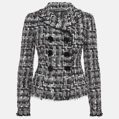 Pre-owned Dolce & Gabbana Monochrome Tweed Double Breasted Blazer S In Black