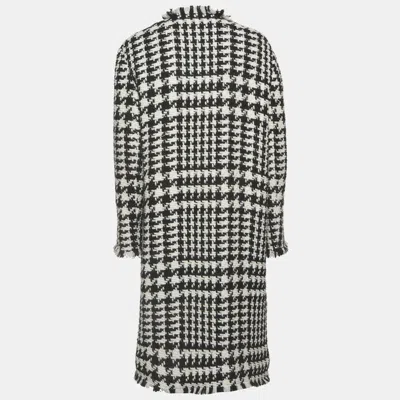 Pre-owned Dolce & Gabbana Monochrome Wool Houndstooth Trench Coat M In Black