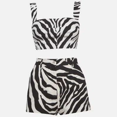 Pre-owned Dolce & Gabbana Monochrome Zebra Print Twill Crop Top And Shorts S In White