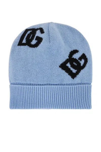 Dolce & Gabbana Dg Logo Jacquard Wool Beanie In Blue