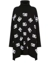 Dolce & Gabbana Wool Poncho With Jacquard Dg Logo In Black