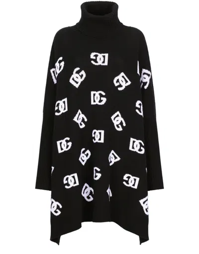 Dolce & Gabbana Wool Poncho In Black_white