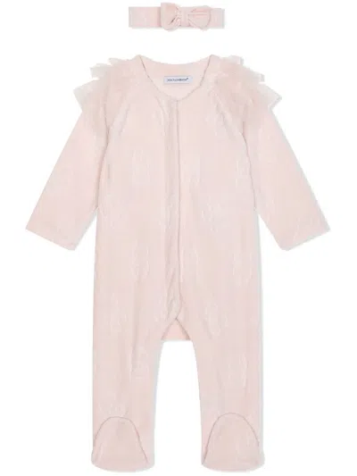 Dolce & Gabbana Monogram-debossed Babygrow And Headband Set In Pink