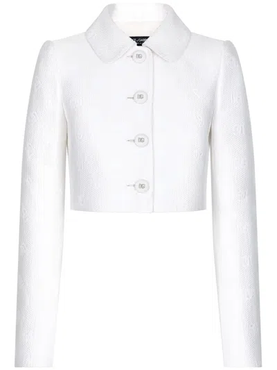 DOLCE & GABBANA MONOGRAM-JACQUARD BUTTON-DOWN CROPPED JACKET
