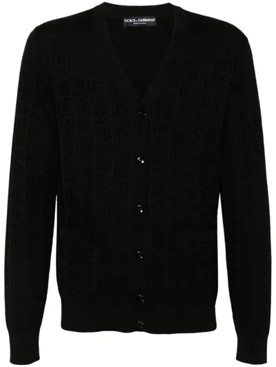 Dolce & Gabbana Monogram-jacquard Cardigan In Black