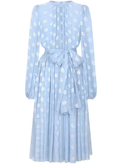 DOLCE & GABBANA MONOGRAM-JACQUARD CHIFFON MIDI DRESS
