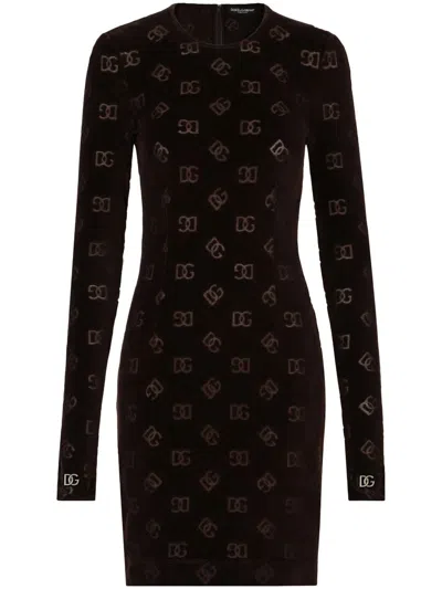 Dolce & Gabbana Monogram-jacquard Cotton Minidress In Black