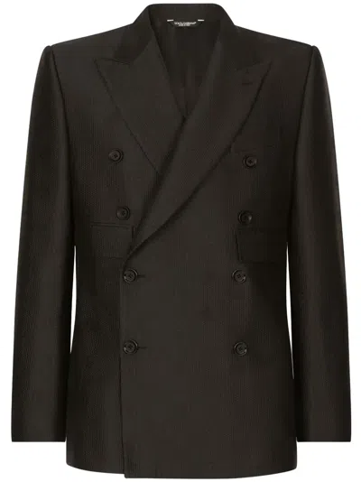 Dolce & Gabbana Monogram-jacquard Double-breasted Blazer In Black