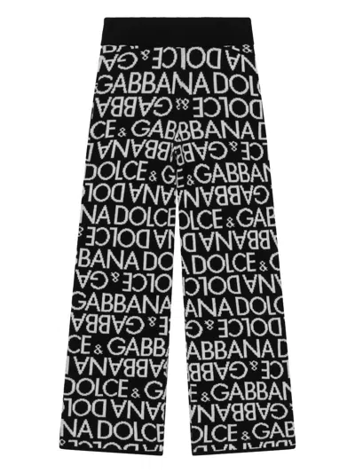 Dolce & Gabbana Kids' Monogram-jacquard Knitted Trousers In Black