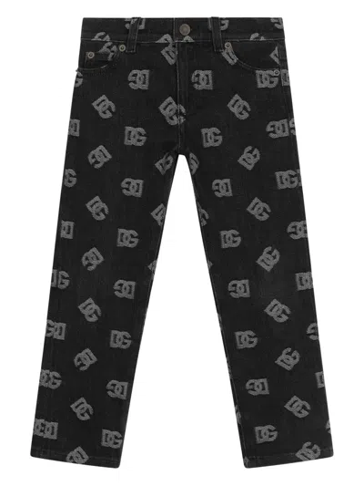 Dolce & Gabbana Kids' Monogram-jacquard Mid-rise Skinny Jeans In Black