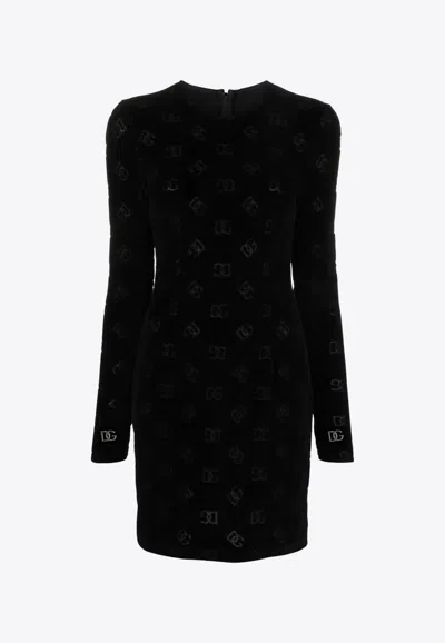 Dolce & Gabbana Monogram Jacquard Mini Dress In Black