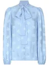Dolce & Gabbana Pussy-bow Collar Semi-sheer Shirt In Blue