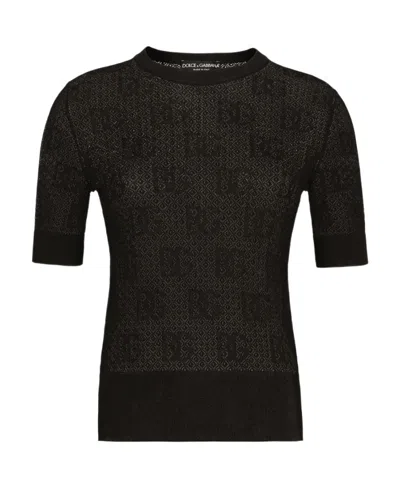Dolce & Gabbana Monogram-jacquard Round-neck Top In Black