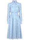 Dolce & Gabbana Silk Satin Jacquard Shirt Dress With Dg Logo In Blue