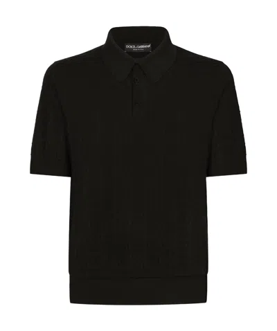 Dolce & Gabbana Dolce  Gabbana Dg Logo Jacquard Knitted Polo Shirt In Black