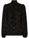 Dolce & Gabbana Black Shirt With Bow And Jacquard Dg Logo In Black
