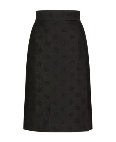 Dolce & Gabbana Quilted Jacquard Midi Skirt With Dg Logo In Black