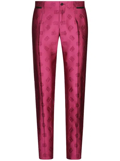 Dolce & Gabbana Monogram-jacquard Tailored Trousers In Pink