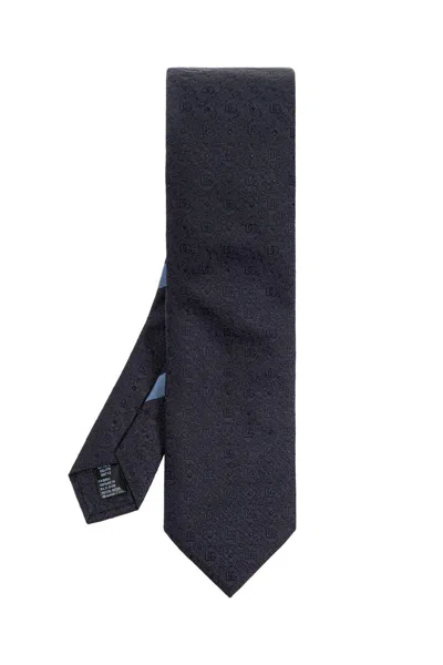 Dolce & Gabbana Men's All-over Logo Embroidery Silk Tie In Blue