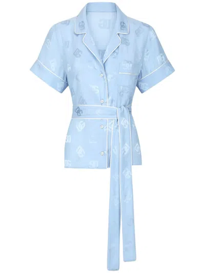 DOLCE & GABBANA MONOGRAM-JACQUARD TIED-WAIST SHIRT