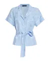 Dolce & Gabbana Short-sleeved Silk Satin Jacquard Pajama Shirt With Dg Logo In Blue
