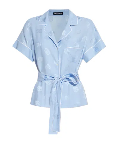 DOLCE & GABBANA DOLCE  GABBANA ALL-OVER DG LOGO JACQUARD SATIN SHIRT