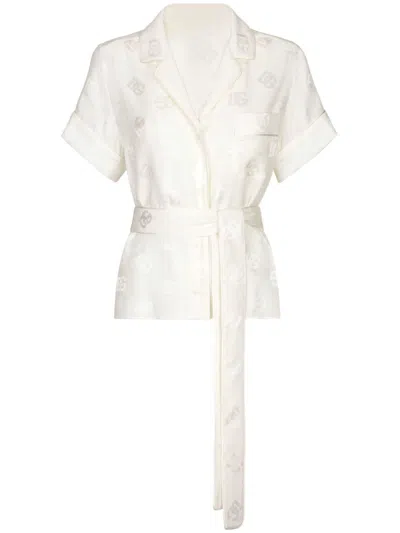 DOLCE & GABBANA MONOGRAM-JACQUARD TIED-WAIST SHIRT