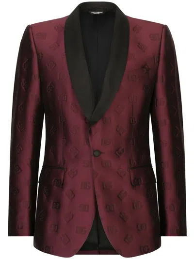 Dolce & Gabbana Monogram-jacquard Tuxedo Suit In Purple