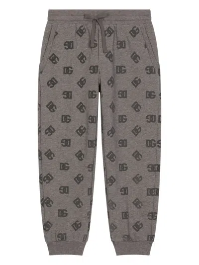 Dolce & Gabbana Kids' Monogram-logo Jersey Track Pants In Grey