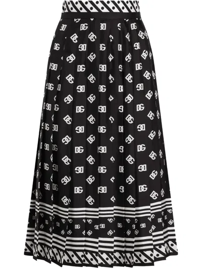 Dolce & Gabbana Monogram Midi Skirt In Black