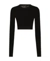 Dolce & Gabbana Monogram Open-knit Crop Top In Black