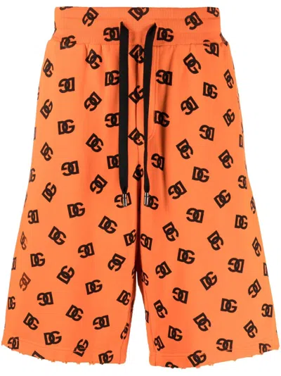 Dolce & Gabbana Monogram-pattern Cotton Shorts In Orange