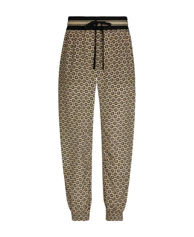 Dolce & Gabbana Monogram-pattern Print Silk Trousers In Nude