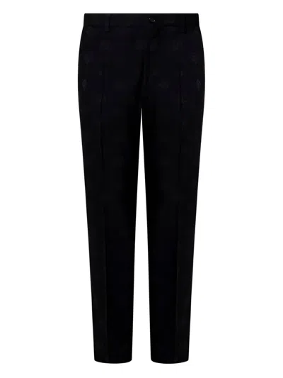 Dolce & Gabbana Monogram-pattern Tailored Trousers In Black