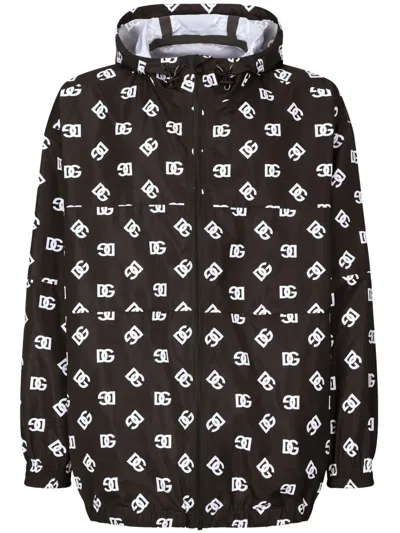 Dolce & Gabbana Kapuzenjacke Mit Monogramm-print In Schwarz