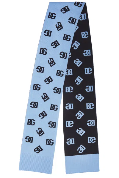 Dolce & Gabbana Monogram Scarf In Very Light Blue