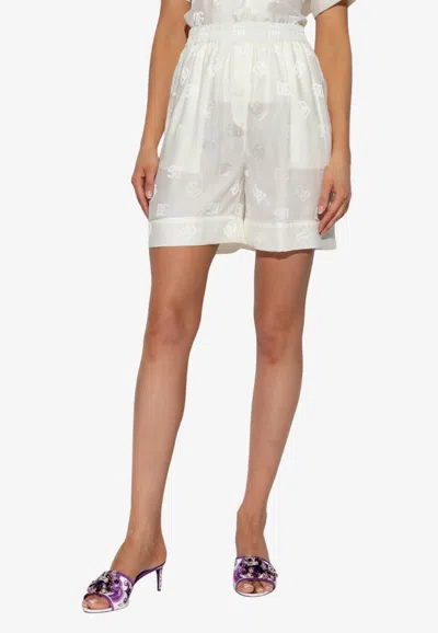 Dolce & Gabbana Monogram Silk Shorts In White