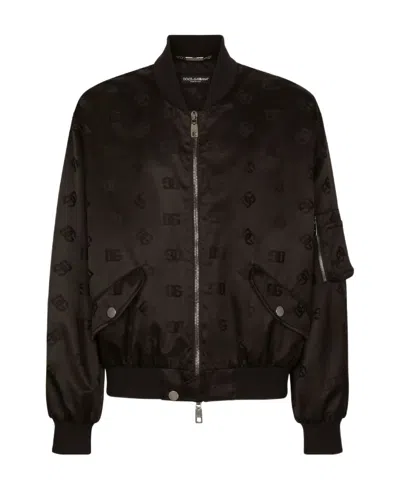 Dolce & Gabbana Monogram Zip-up Bomber Jacket In Black