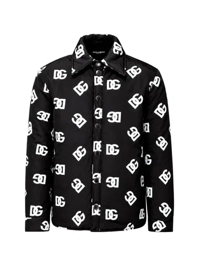Dolce & Gabbana Dg Monogram Padded Nylon Windbreaker Jacket In Black