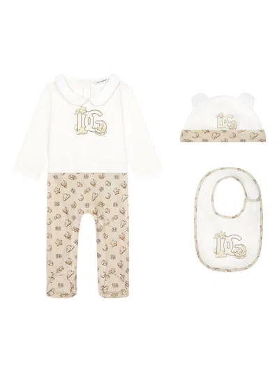 Dolce & Gabbana Moon And Star-print Dg-logo Babygrow Set In White