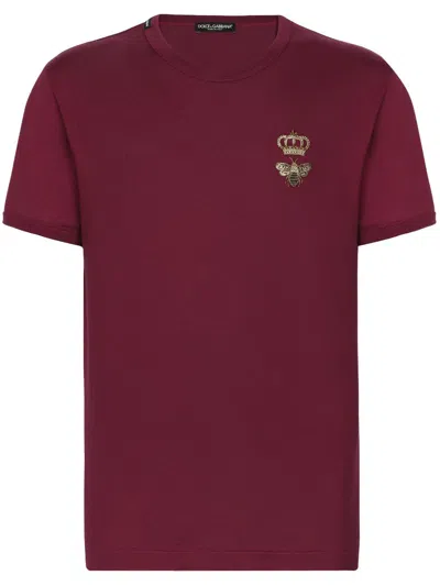 Dolce & Gabbana Motif-embroidered Cotton T-shirt In Red