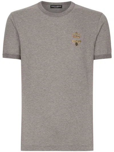 Dolce & Gabbana T-shirt Mit Stickerei In Neutrals