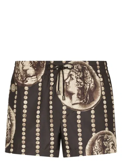 Dolce & Gabbana Short Coin Print Swim Shorts In Black