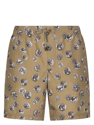 Dolce & Gabbana Motif-print Swim Shorts In Brown