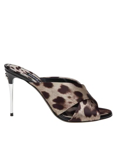 Dolce & Gabbana Keira Sandals In Satin With Spotted Print In Leopard